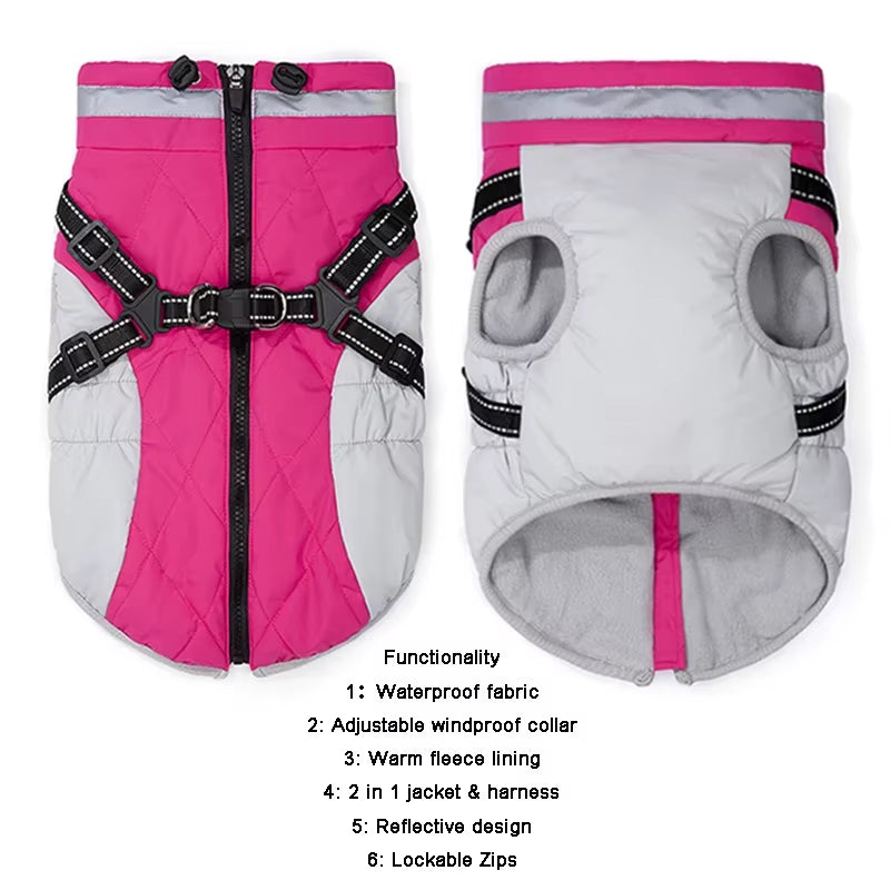 Waterproof Winter Pet Jacket with Harness for Small and Large Dogs - Ideal for Labradors, Chihuahuas, and French Bulldogs