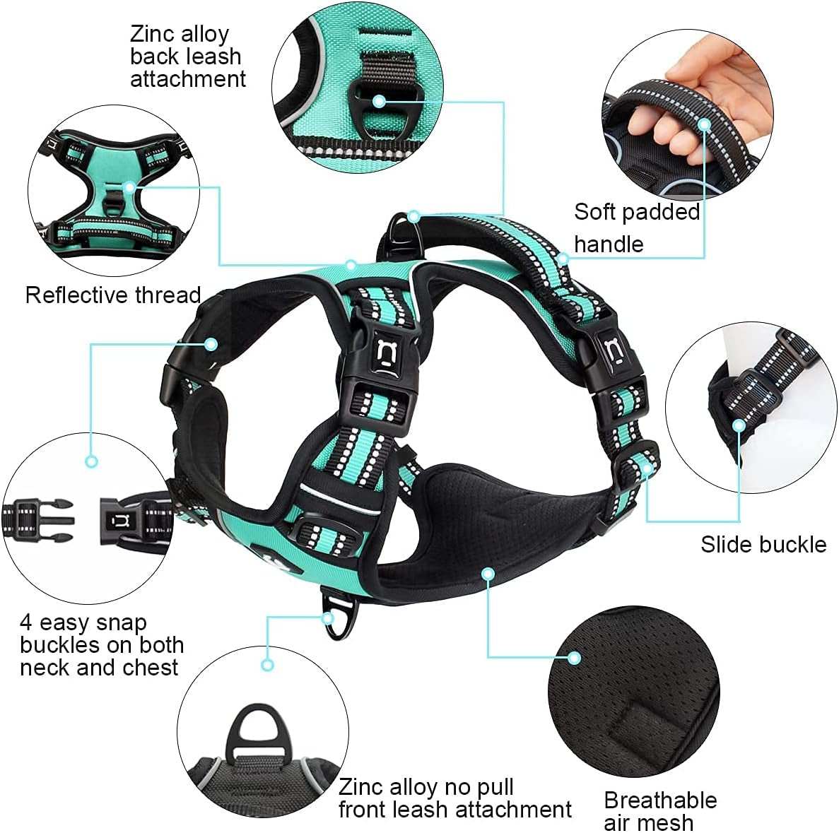 Large Dog Harness Waldseemuller Dog Harness for Large Dogs No Pull Dog Vest with Handle 4 Buckles Dog Harness Easy on and off Adjustable Soft Padded Pet Vest with Easy Control Handle