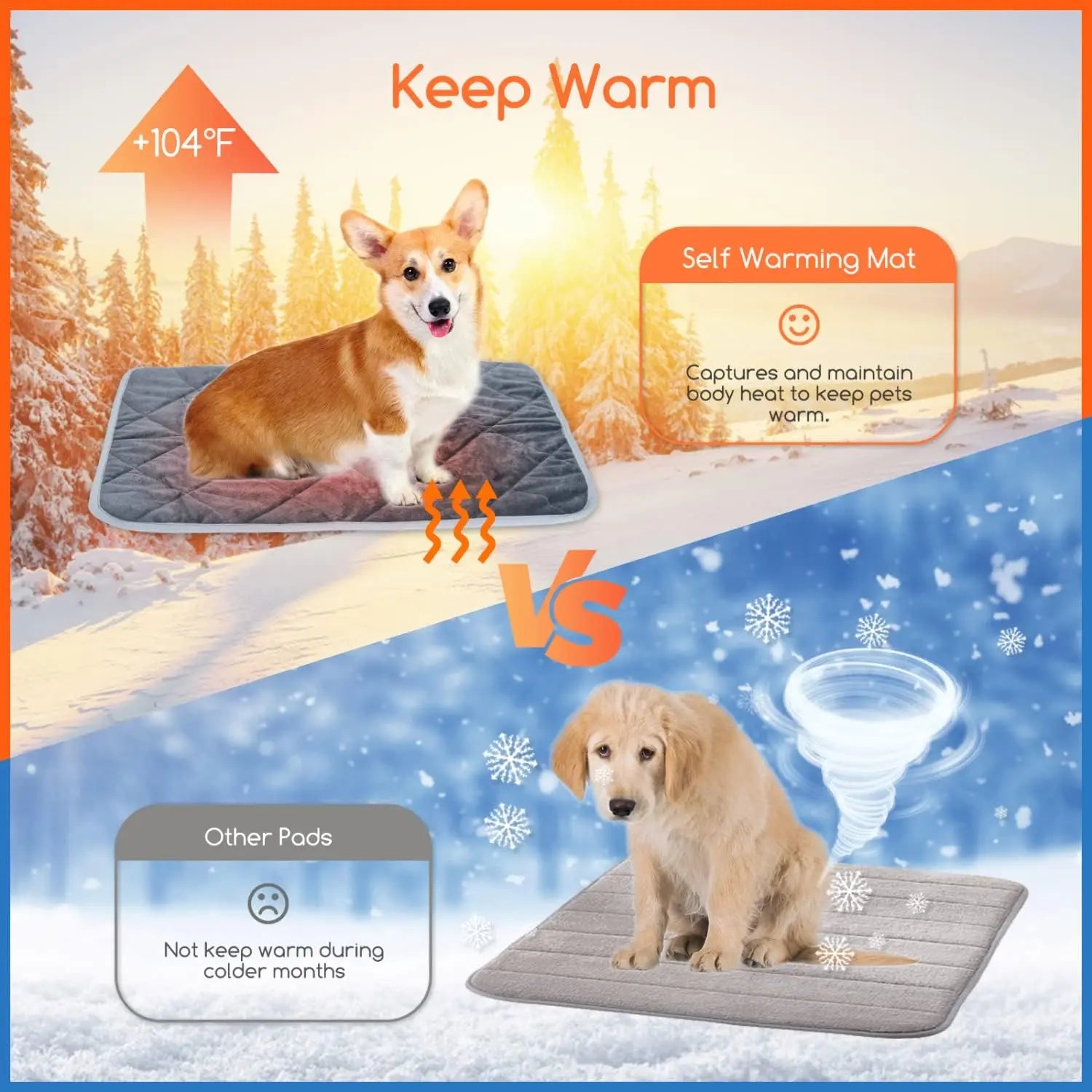Self-Heating Thermal Pet Pad - Washable Anti-Slip Kennel Mat for Medium and Small Dogs and Cats