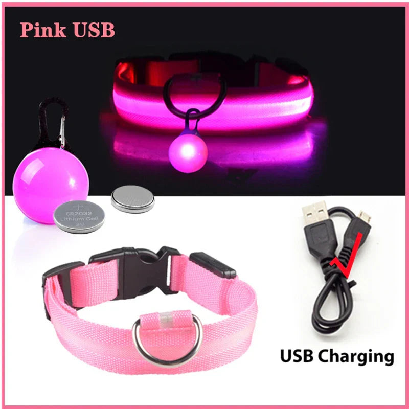 USB Rechargeable LED Dog Collar with Detachable Pendant - Illuminated Safety Collar for Small Dogs and Cats - Wholesale Availability