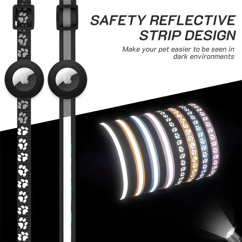 Adjustable Reflective GPS Cat Collar Compatible with Apple AirTag, Featuring Safety Buckle and Bell for Kittens and Puppies (7-12 Inches)