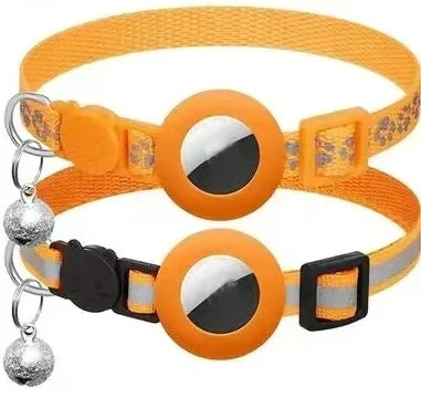 Adjustable Reflective GPS Cat Collar Compatible with Apple AirTag, Featuring Safety Buckle and Bell for Kittens and Puppies (7-12 Inches)