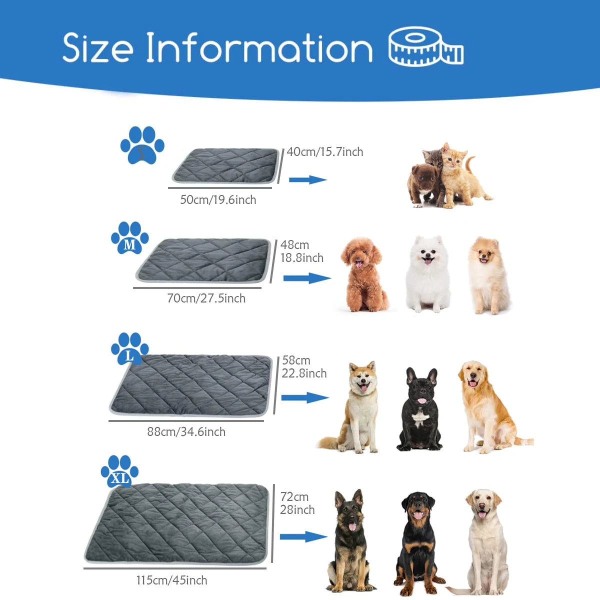 Self-Heating Thermal Pet Pad - Washable Anti-Slip Kennel Mat for Medium and Small Dogs and Cats