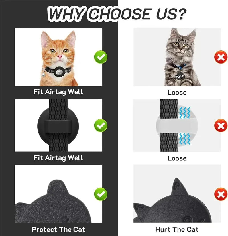 Adjustable Reflective GPS Cat Collar Compatible with Apple AirTag, Featuring Safety Buckle and Bell for Kittens and Puppies (7-12 Inches)