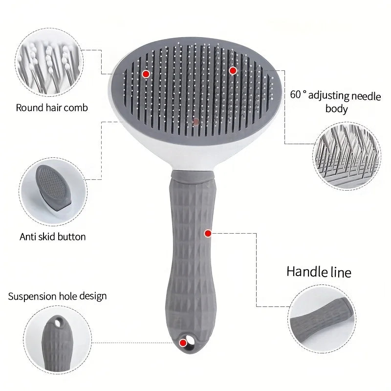 Automatic One-Click Pet Grooming Comb for Dogs and Cats with Effortless Hair Removal Functionality