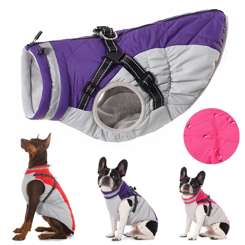 Waterproof Winter Pet Jacket with Harness for Small and Large Dogs - Ideal for Labradors, Chihuahuas, and French Bulldogs