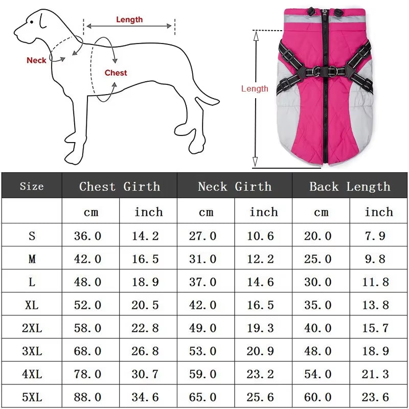 Waterproof Winter Pet Jacket with Harness for Small and Large Dogs - Ideal for Labradors, Chihuahuas, and French Bulldogs