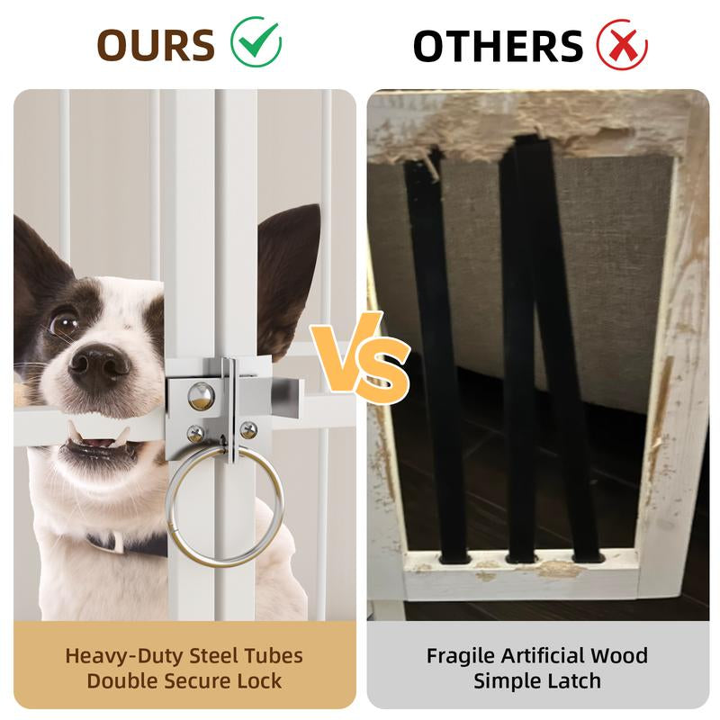 38 Inch Heavy Duty Dog Crate Furniture, Wooden Dog Kennel End Table, Foldable Dog Cages Indoor with 4 Lockable Wheels, Double Door and Removable Tray, for Large Dogs