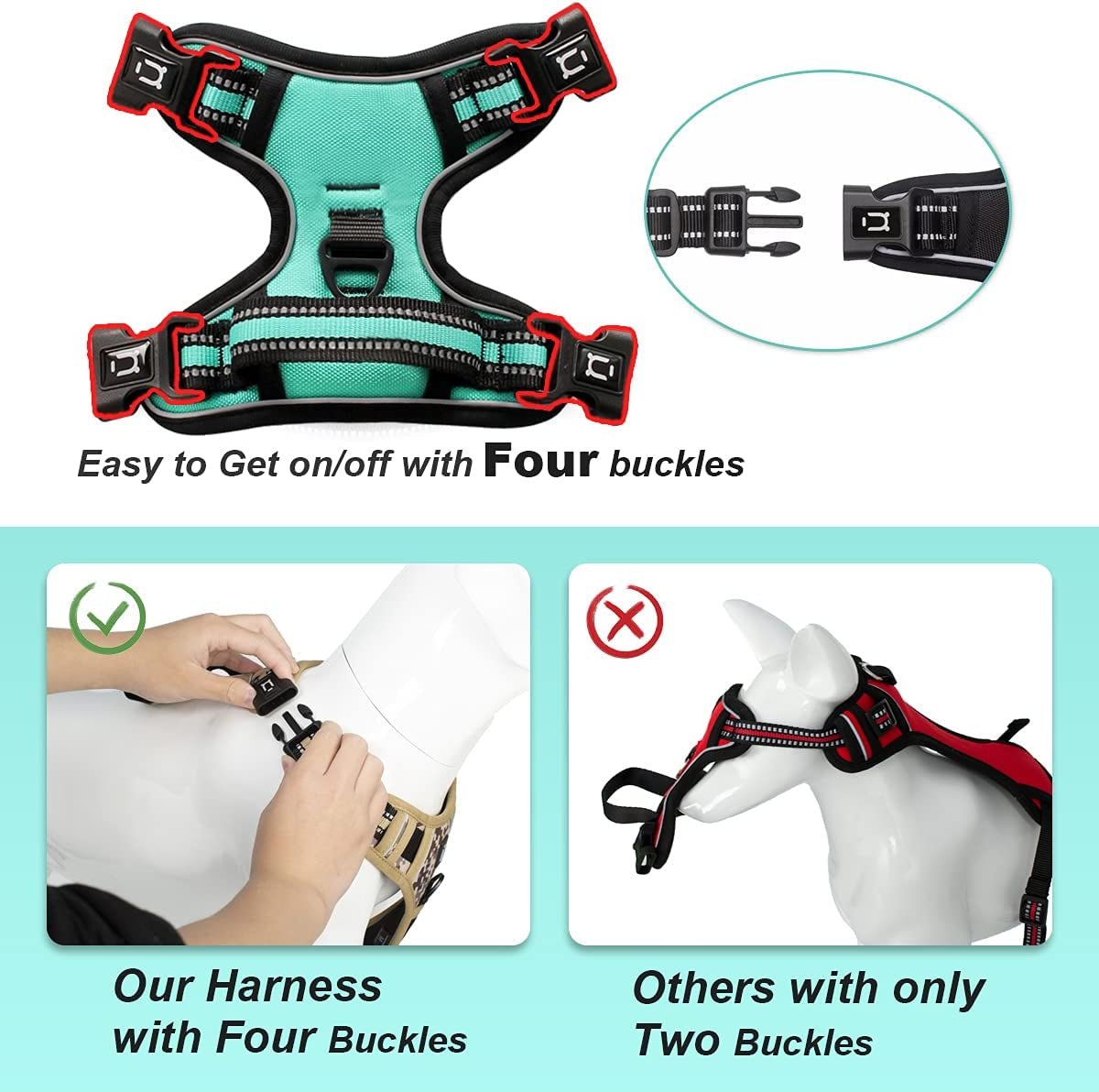 Large Dog Harness Waldseemuller Dog Harness for Large Dogs No Pull Dog Vest with Handle 4 Buckles Dog Harness Easy on and off Adjustable Soft Padded Pet Vest with Easy Control Handle