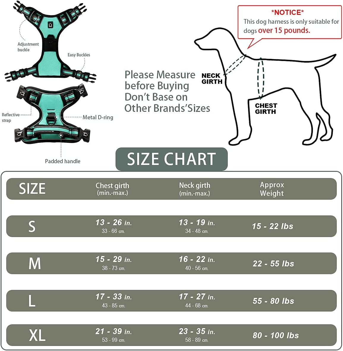 Large Dog Harness Waldseemuller Dog Harness for Large Dogs No Pull Dog Vest with Handle 4 Buckles Dog Harness Easy on and off Adjustable Soft Padded Pet Vest with Easy Control Handle