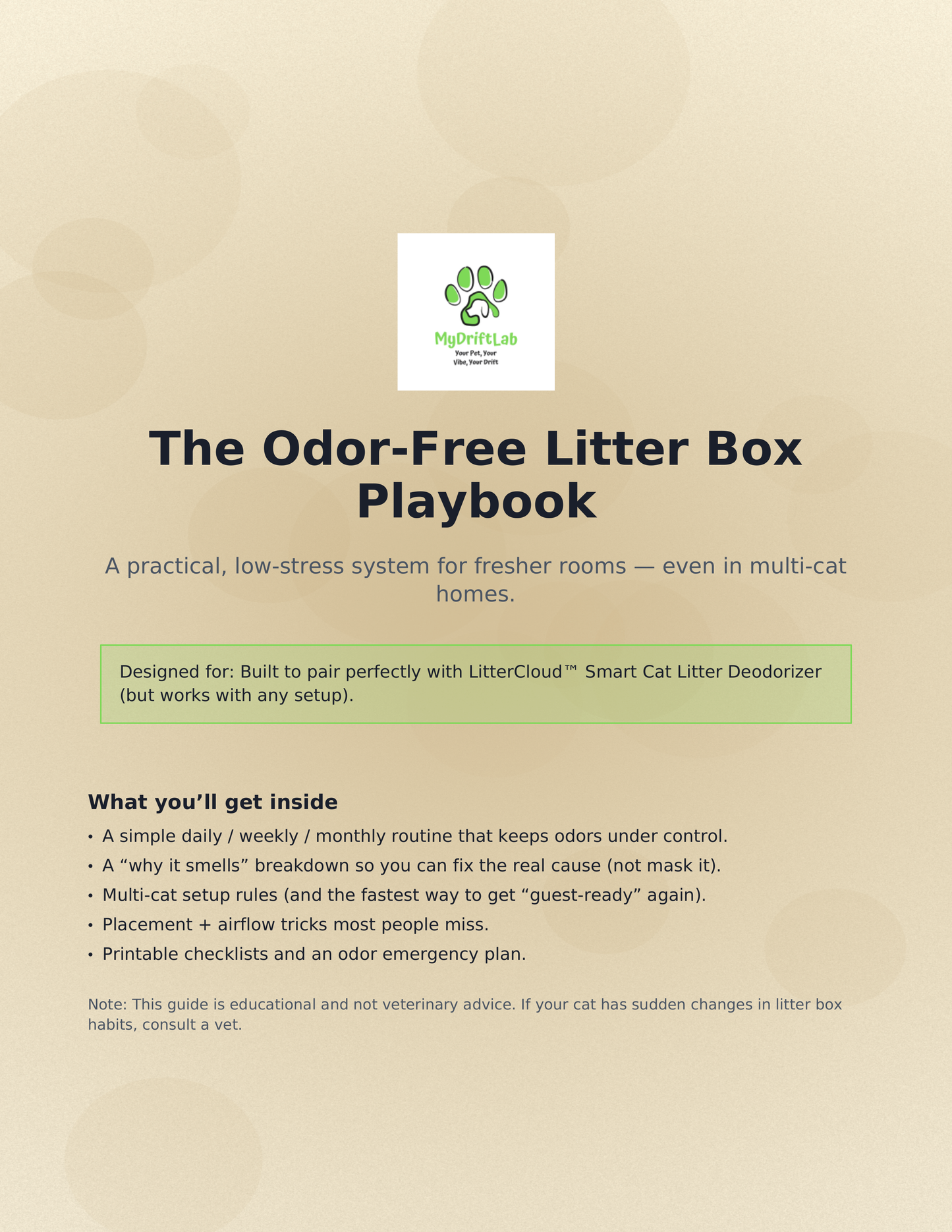 Odor-Free Litter Box Playbook (Digital PDF) — The LitterCloud™ Companion Guide