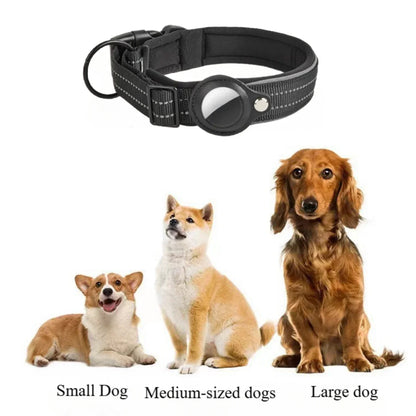 Reflective Padded Dog Collar with Airtag Holder - Adjustable Pet Collar for Small, Medium, and Large Dogs