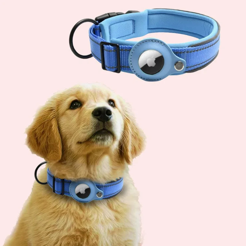 Reflective Padded Dog Collar with Airtag Holder - Adjustable Pet Collar for Small, Medium, and Large Dogs