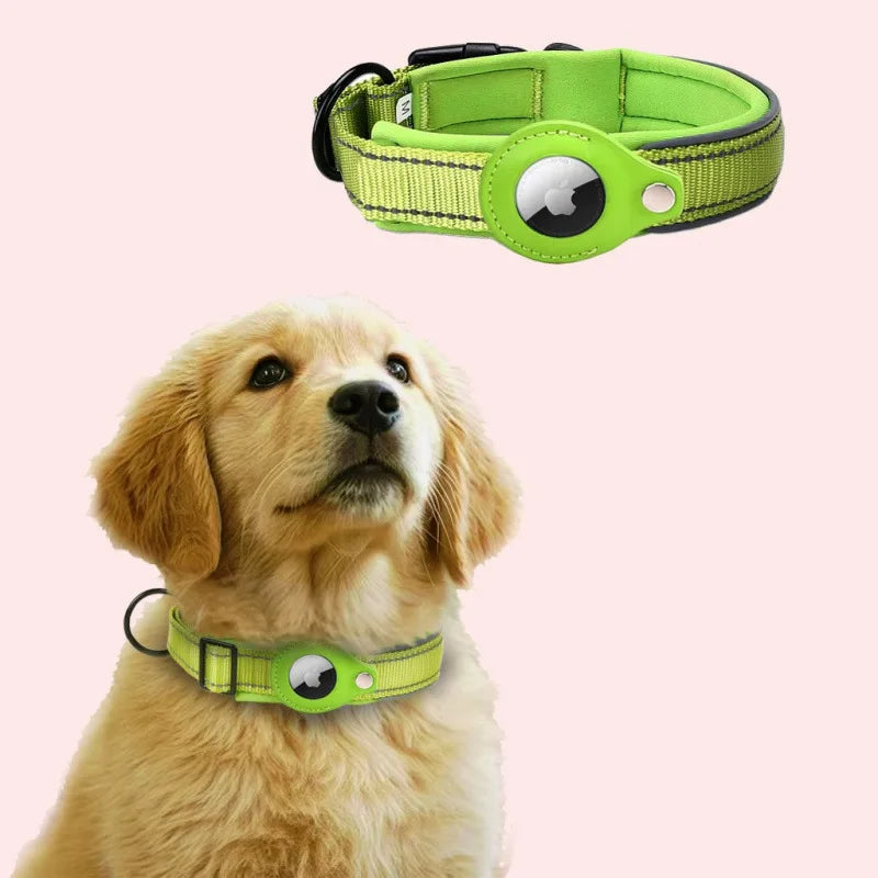 Reflective Padded Dog Collar with Airtag Holder - Adjustable Pet Collar for Small, Medium, and Large Dogs