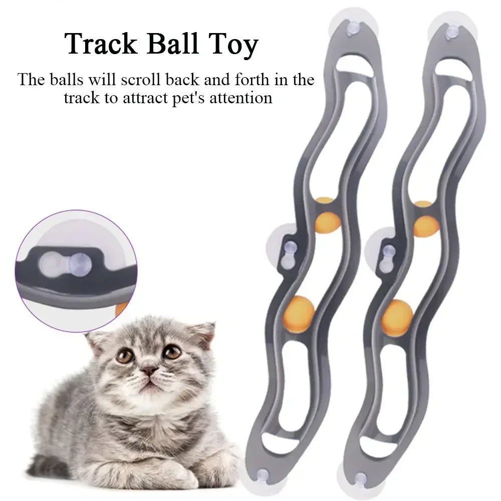 Engaging Track Cat Toy with Suction Cup - Interactive Window and Table Tennis Style Ball for Endless Feline Fun