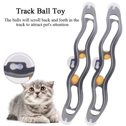 Engaging Track Cat Toy with Suction Cup - Interactive Window and Table Tennis Style Ball for Endless Feline Fun