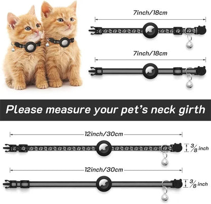 Adjustable Reflective GPS Cat Collar Compatible with Apple AirTag, Featuring Safety Buckle and Bell for Kittens and Puppies (7-12 Inches)
