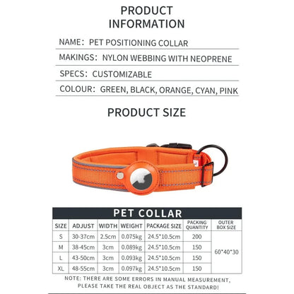 Reflective Padded Dog Collar with Airtag Holder - Adjustable Pet Collar for Small, Medium, and Large Dogs