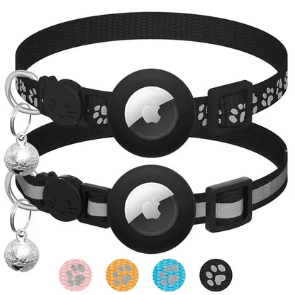 Adjustable Reflective GPS Cat Collar Compatible with Apple AirTag, Featuring Safety Buckle and Bell for Kittens and Puppies (7-12 Inches)