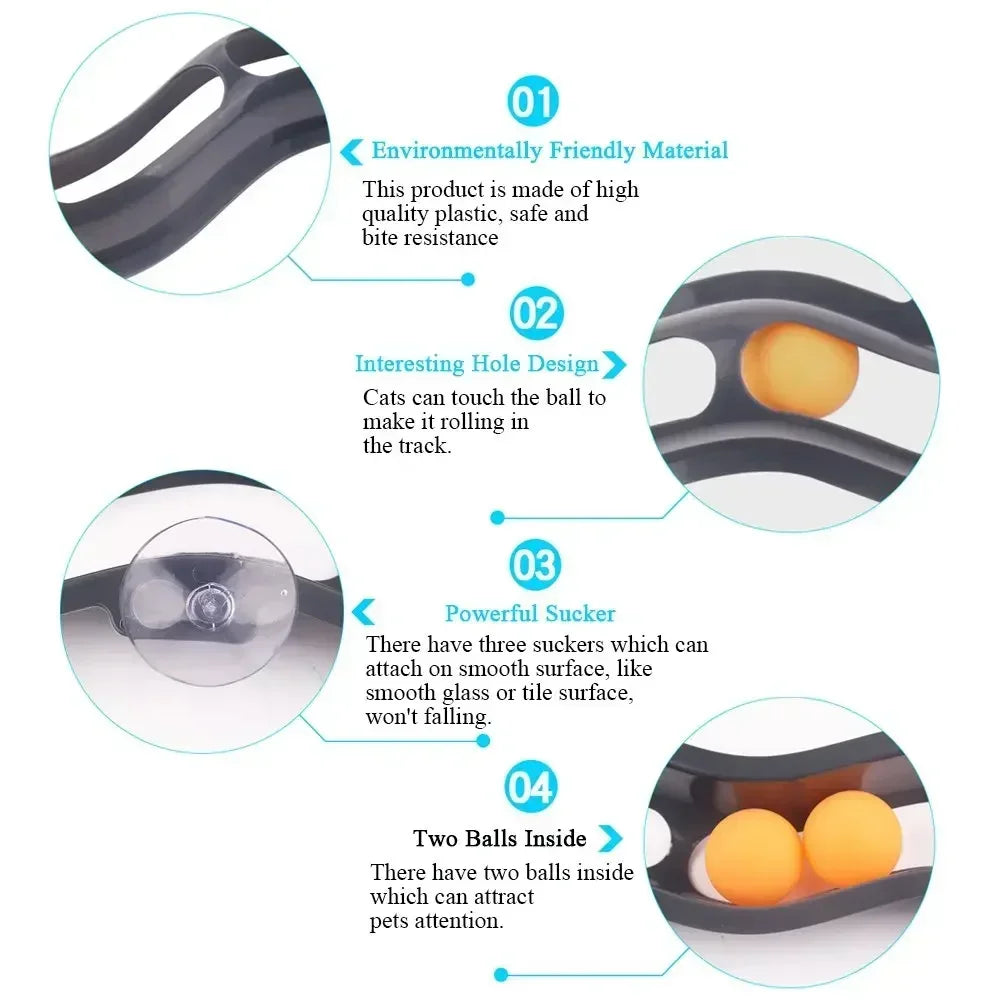 Engaging Track Cat Toy with Suction Cup - Interactive Window and Table Tennis Style Ball for Endless Feline Fun