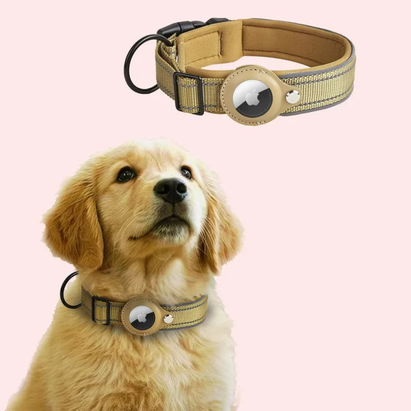 Reflective Padded Dog Collar with Airtag Holder - Adjustable Pet Collar for Small, Medium, and Large Dogs