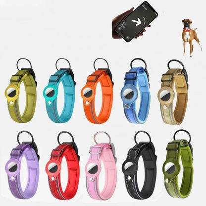 Reflective Padded Dog Collar with Airtag Holder - Adjustable Pet Collar for Small, Medium, and Large Dogs