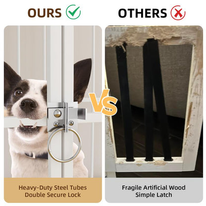 38 Inch Heavy Duty Dog Crate Furniture, Wooden Dog Kennel End Table, Foldable Dog Cages Indoor with 4 Lockable Wheels, Double Door and Removable Tray, for Large Dogs