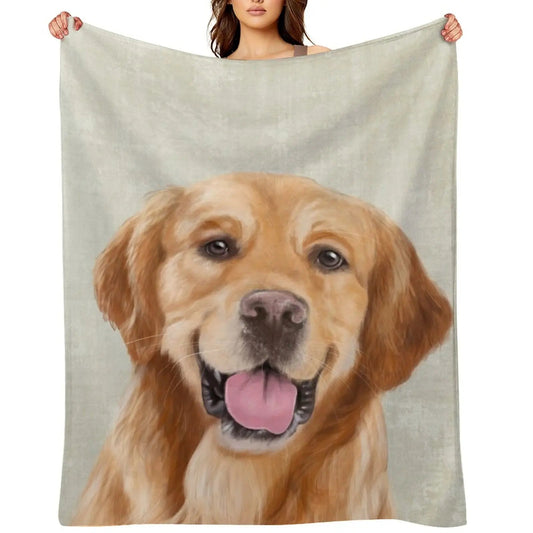 Mr. Golden Retriever Soft Polar Fleece Throw Blanket - Plaid Design - Drift Lab